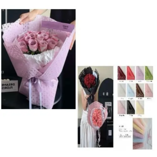[33057] 10PCS MESH CUT FLORAL WRAPPING PAPER COLORS: BLACK, LIGHT PINK, LILAC, PINK, RED, WHITE - CASE QUANTITY: 100 SIZE: 23*23"                                                              
