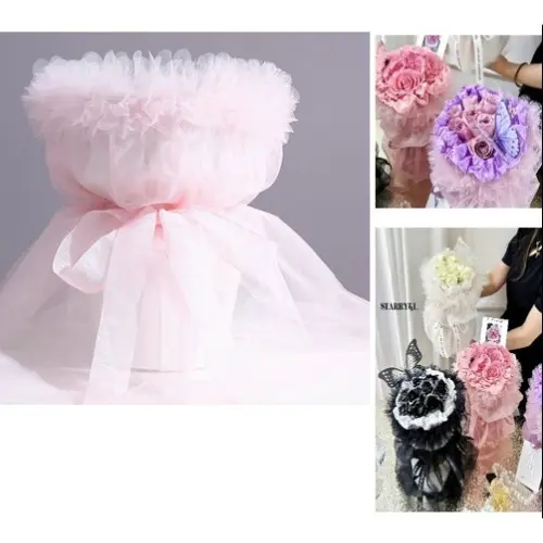 [33058] 20PCS FADING EDGE FLORAL WRAPPING PAPER  COLORS: BABY PINK, BLACK, BLUE, CLEAR, PEACH- CASE QUANTITY: 100 SIZE: 22*22"                                                              