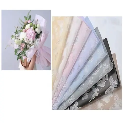 [33091] 20PCS BUTTERFLY THEMED FLORAL WRAPPING PAPER  COLORS: BEIGE, BLACK, BLUE, GRAY, LILAC, YELLOW -CASE QUANTITY: 100 SIZE: 22*22" 