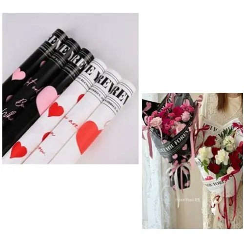[33094] 20PCS LOVE THEMED FLORAL WRAPPING PAPER  COLORS: BLACK, WHITE- CASE QUANTITY: 100 SIZE: 20*14" 