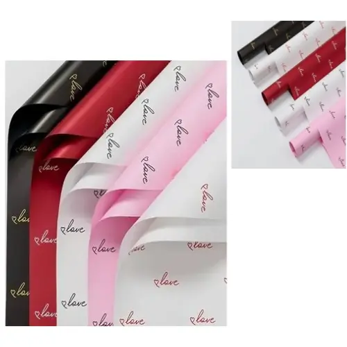 [33062] "20PCS ""LOVE"" HAND WRITTEN FLORAL WRAPPING PAPER  COLORS: BLACK,BURGUNDY, PINK, RED, WHITE - CASE QUANTITY: 100 SIZE: 22*22"                  " 