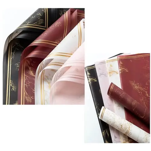 [33070] 20PCS GOLD DESIGNED FLORAL WRAPPING PAPER COLORS: BLACK, PEACH, PINK -CASE QUANTITY: 100 SIZE: 22*22"                   