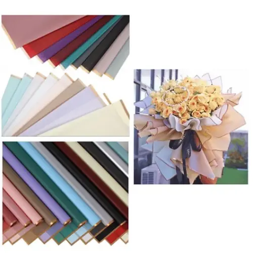 [33074] 20PCS GOLD EDGED FLORAL WRAPPING PAPER  COLORS: BLACK, BLUSH, LILAC, MAUVE, WHITE - CASE QUANTITY: 100 SIZE: 22*22"              