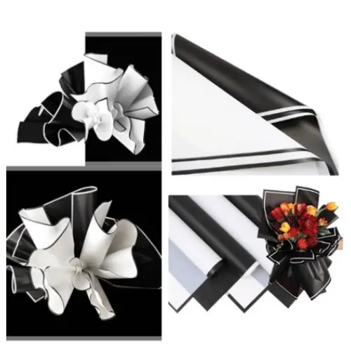 [33076] 20PCS BLACK & WHITE FLORAL WRAPPING PAPER - CASE QUANTITY: 100 SIZE: 22*22"                  