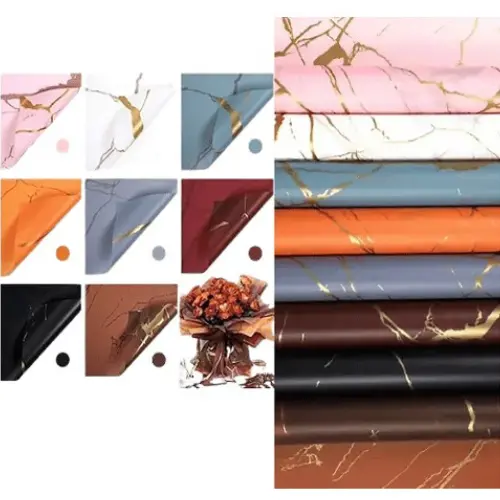 [33078] 20PCS MARBLE DESIGNED FLORAL WRAPPING PAPER COLOR: BLACK, BURGUNDY, ORANGE, PINK - CASE QUANTITY: 100                 