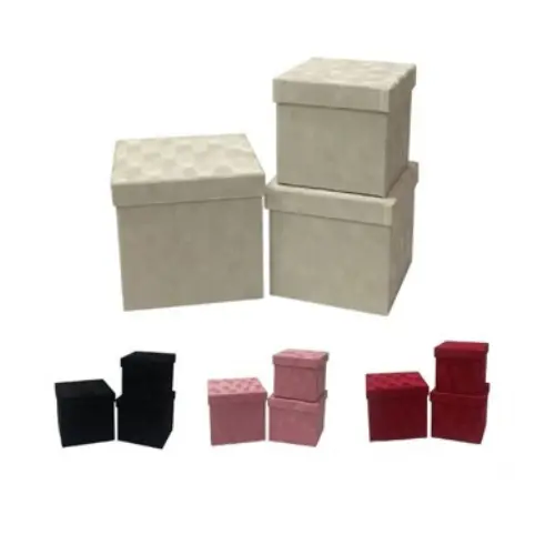 [33188] 3PCS PATTERNED CUBE GIFT BOXES  COLORS: BLACK, PINK, RED, WHITE   CASE QUANTITY: 36 SIZE: S - 6*5.5*2"             M - 7*7*4" L - 7*7*5"  