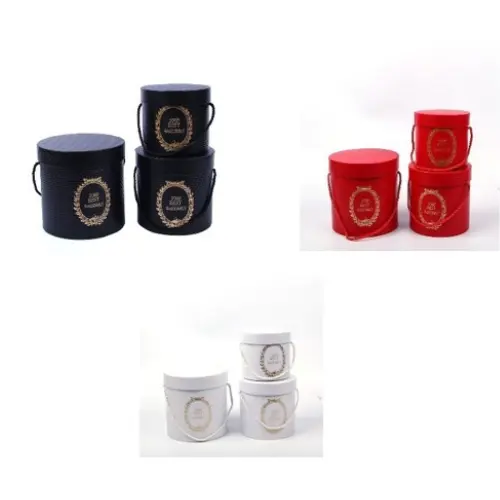 [33190] 3PCS "FOREVER" ROUND GIFT BOXES  COLOR: BLACK, BLUE, BROWN, CREAM, LILAC, RED, WHITE  CASE QUANTITY: 18 SIZE: S - 7*5" M - 9*6" L - 10*6" 