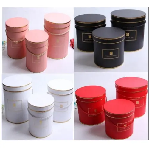[33193] 3PCS ROUND GIFT BOXES COLORS: BLACK, BLUE, BURGUNDY, LILAC, PINK, RED, WHITE  CASE QUANTITY: 30 SIZE: S - 6*3"  M - 7*5"  L - 8*5"