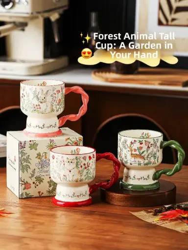 [FAZE0033] GARDEN DELIGHT CERAMIC  MUG COLORS: GREEN, PEACH, RED
