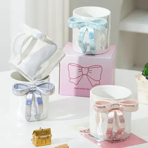 [FAZE0046] BOW HANDLED CERAMIC MUG COLORS PINK & RED 
