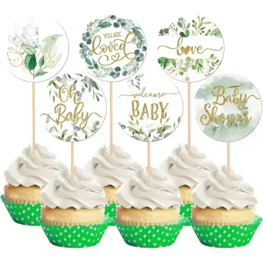 [FAZE0107] 6PCS "BABY SHOWER" THEMED  CUPCAKE TOPPERS 