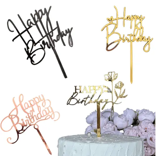 [FAZE0108] HAPPY BIRTHDAY CAKE  TOPPERS COLORS: BLACK, GOLD, ROSE  GOLD