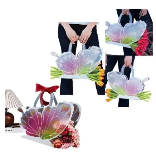 [33220] 13" BUTTERFLY FLORAL BAG COLOR: PINK & PURPLE 