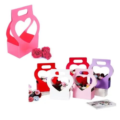 [33221] 8" HEART HANDLE FLORAL GIFT BAGS-COLORS: GOLD, PINK  