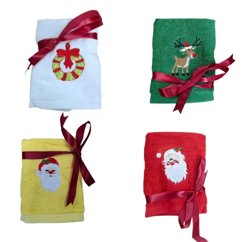 [FAZE0237]  SMALL FESTIVE CHRISTMAS  HAND TOWEL Colors: red, green, white, yellow